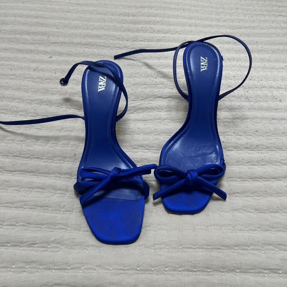 Zara Royal Blue Bow Strap Heeled Sandals